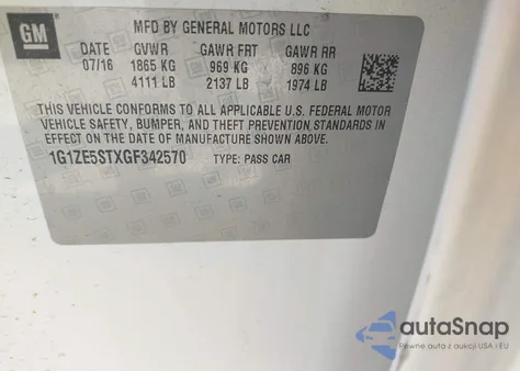 2016 Chevrolet Malibu 1Lt z USA, uszkodzony, nr VIN 1G1ZE5STXGF342570